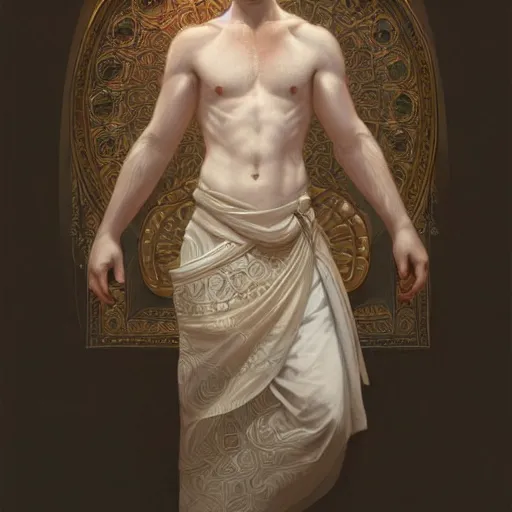 Image similar to beautiful natural middle aged male ginger god wearing a white perizoma, intricate, elegant, highly detailed, digital painting, artstation, concept art, smooth, sharp focus, illustration, art by artgerm and greg rutkowski and alphonse mucha and loish and WLOP