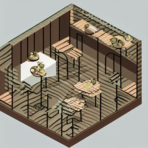 Prompt: cannabis coffee and cake cafe isometric axonometric fun 3 d cartoon, beautiful composition structure by anni albers and felice casorati