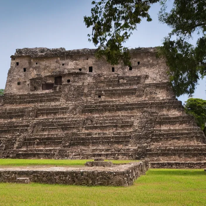 Prompt: a building in a serene landscape, ancient mesoamerican style