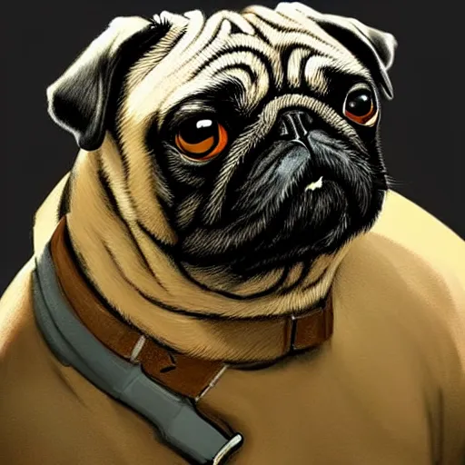 Prompt: Portrait of a pug as rambo, digital painting, highly detailed, retro, artstation, concept art, smooth, sharp focus, illustration