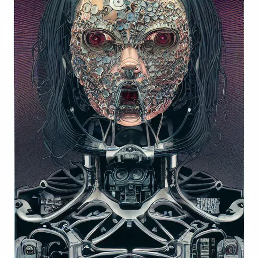 Prompt: portrait of crazy ex machina, symmetrical, by yoichi hatakenaka, masamune shirow, josan gonzales and dan mumford, ayami kojima, takato yamamoto, barclay shaw, karol bak, yukito kishiro