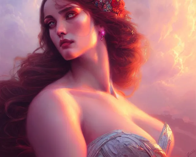 Prompt: illustration of a seductive and powerful aphrodite, detailed intricate illustration, detailed illustration, hd, 4 k, digital art, overdetailed art, by greg rutkowski, by loish, complementing colors, trending on artstation, deviantart