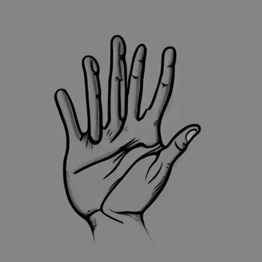 Prompt: draw an anatomically correct hand with 4 fingers and a thumb. this looks like a palm-reading chart with accurate illustration of a thumb and four fingers