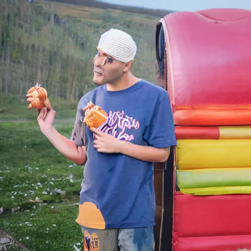 Prompt: a photo of a hotdog in the shape of snoop dog, 8 k