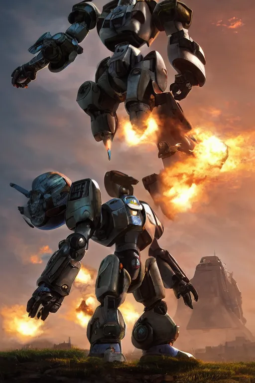 Image similar to mechwarrior 5 : mercenaries mech megaman transformer robot boss tank engine game octane render, 4 k, hd 2 0 2 2 3 d cgi rtx hdr style chrome reflexion glow fanart, global illumination ray tracing hdr fanart arstation by ian pesty by jesper ejsing pixar and disney unreal zbrush central hardmesh