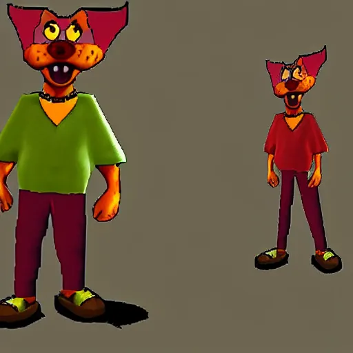 Image similar to full body shot of Courage the Cowardly Dog in GTA San Andreas, PlayStation 2 graphics, low quality 3D model