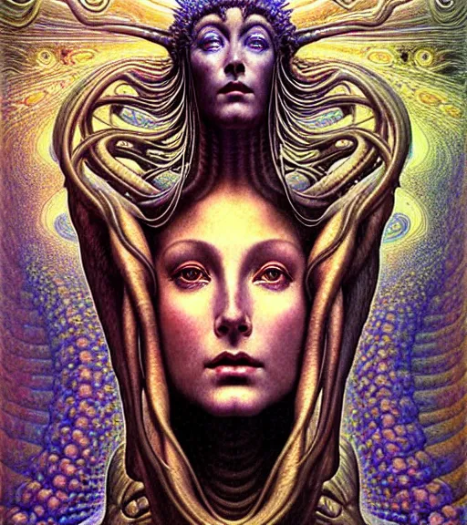 Image similar to detailed realistic beautiful young cher alien robot as queen of andromeda galaxy portrait by jean delville, gustave dore and marco mazzoni, art nouveau, symbolist, visionary, baroque giant fractal details. horizontal symmetry by zdzisław beksinski, iris van herpen, raymond swanland and alphonse mucha. highly detailed, hyper - real, beautiful