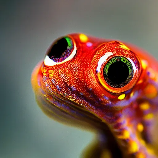 Image similar to fiery whimsical emotional eyes cephalopod, in a photorealistic macro photograph with shallow dof