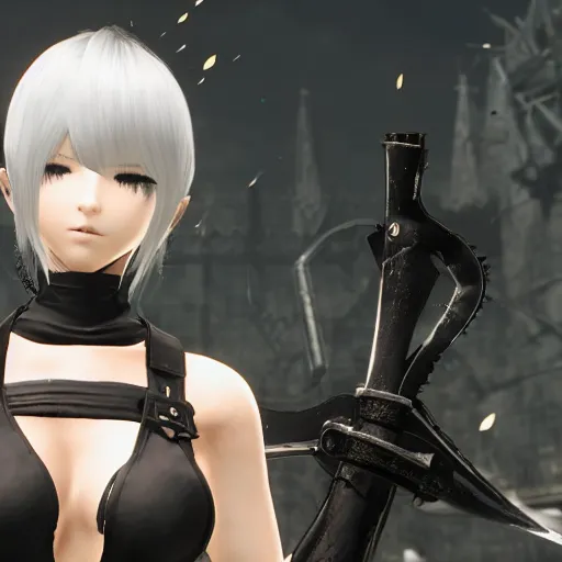 Image similar to final fantasy xiv y'shtola in nier automata 2b's outfit