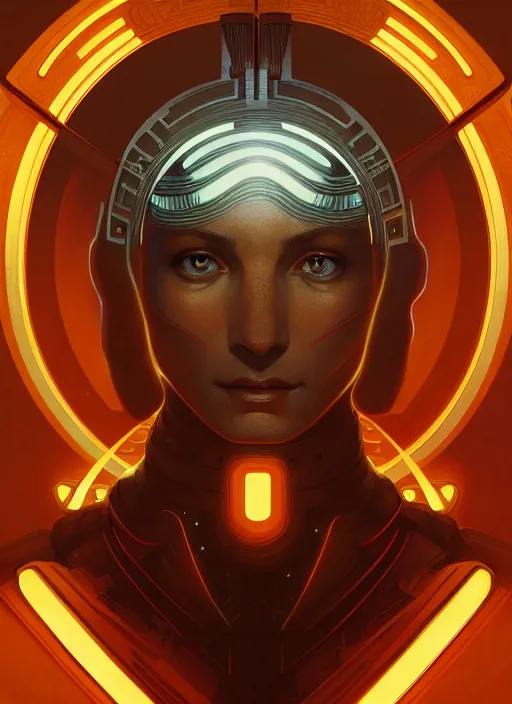 Image similar to symmetry!! portrait of ancient soldier, sci - fi, glowing lights!! intricate, elegant, highly detailed, digital painting, artstation, concept art, smooth, sharp focus, illustration, art by artgerm and greg rutkowski and alphonse mucha, 8 k