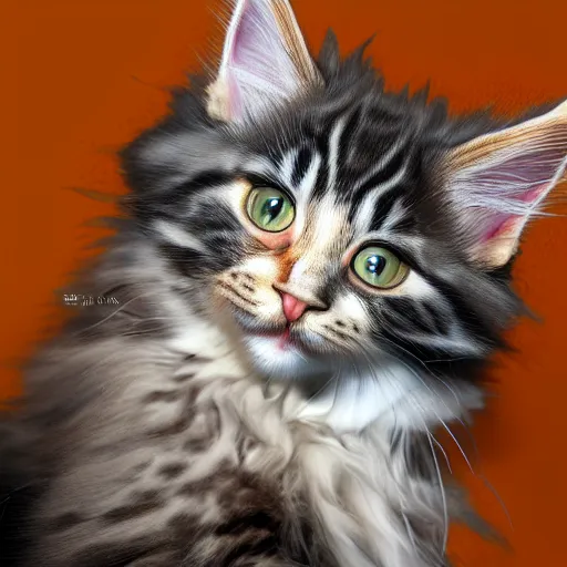 Image similar to a maine coon kitten, ultra detailed, realistic, digital art, cinematic, studio lighting, fantasy,