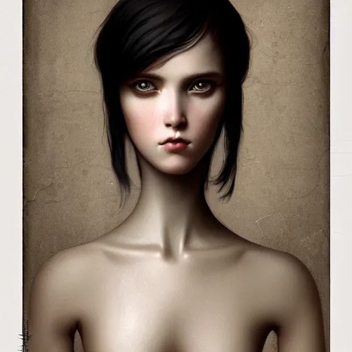 Prompt: a single lonely dollpunk female posing, detailed, realistic eyes, symmetry body features, award winning, by Tom Bagshaw