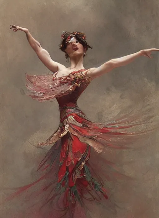 Image similar to a beautifull intricate blood painting of a dancing ballerina, reflexions, verry high details by william turner art, greg rutkowski and alphonse mucha, trending on artstation, very very detailed, masterpiece, muted colors