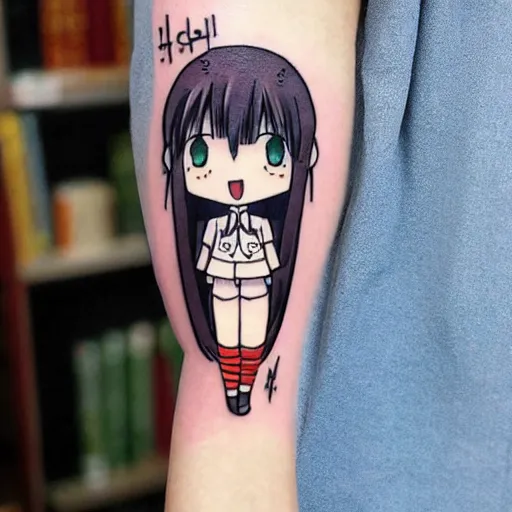 Prompt: anime manga catgirl robotic manga catgirl chibi kawaii by Hayao Miyazaki and Naoko Takeuchi, upper arm tattoo