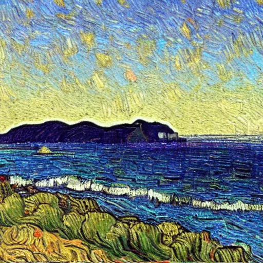 Prompt: painting of monterey bay, california, in the style of van gogh