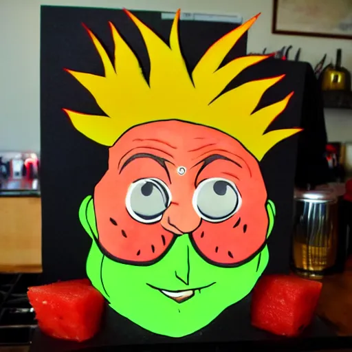 Prompt: Guy Fieri made of watermelon