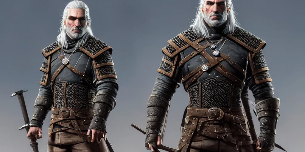 Image similar to geralt of rivia new costume concept design, witcher wild hunt, fashion, concept art, by artgerm, greg rutkowski, cinematic light, featured on artstation, octane render, sharp focus, ray tracing, artstationhq, cgsociety, 8 k.