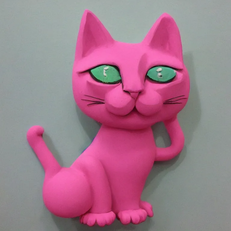 Prompt: beautiful pink cat made of plasticine, handcrafted, fabulous, plasticine art, wow, wonderful, by andy warhol