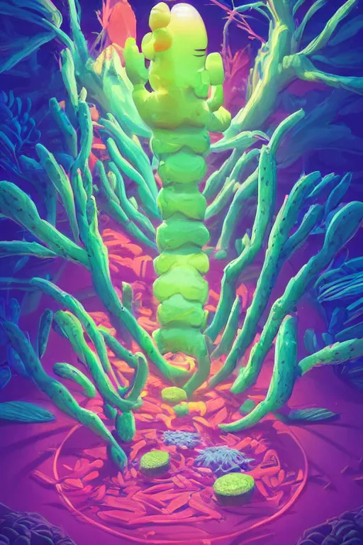 Image similar to roots cactus sushi cristal smurf ghost creature animal sushi cristal very big eye roots cactus elemental flush of force nature micro world fluo fishscale, behance hd by jesper ejsing, by rhads, makoto shinkai and lois van baarle, ilya kuvshinov, rossdraws radiating a glowing aura global illumination ray tracing hdr