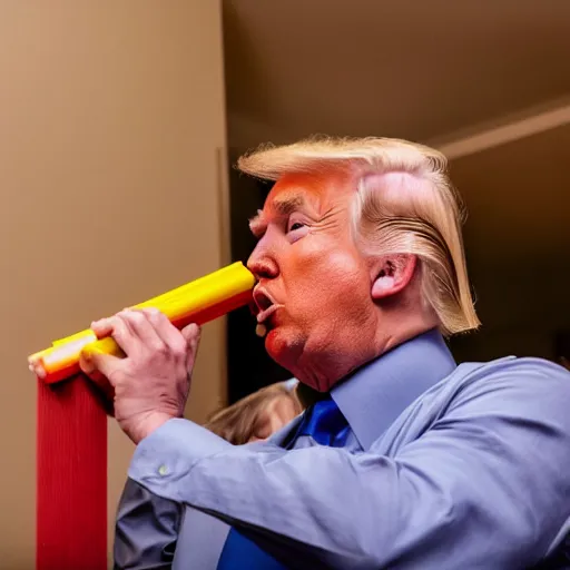 Prompt: photo of donald trump eating crayons