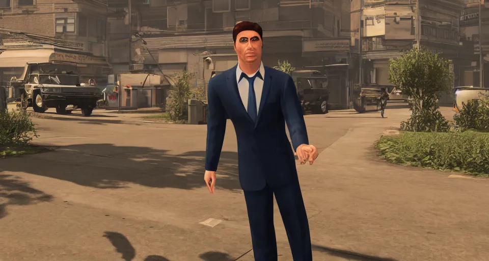 Image similar to Screenshot of a 3d Sterling Archer from the show Archer in the videogame 'Hitman 3' (2021). Sharpened. 1080p. High-res. Ultra graphical settings.