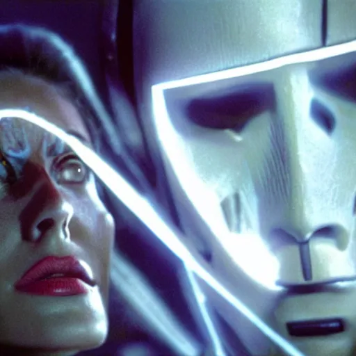 Image similar to movie still of cyborg with glowing third eye, cinematic composition, cinematic light, criterion collection, by andrzej zulawski