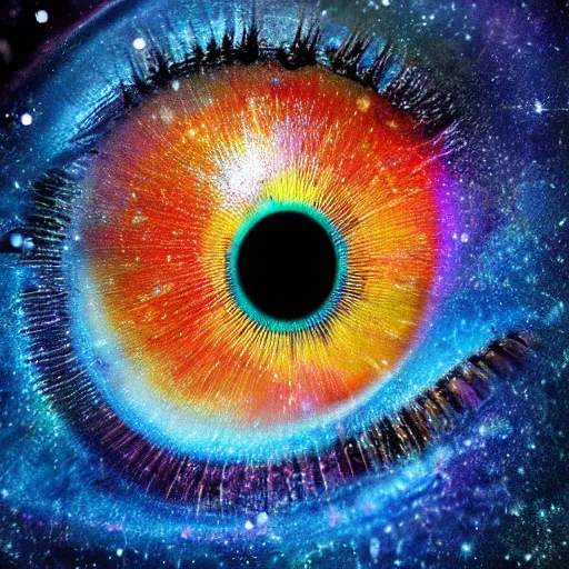 Prompt: colourful eye galaxy, digital art, highly detailed, 8 k, ultra realistic