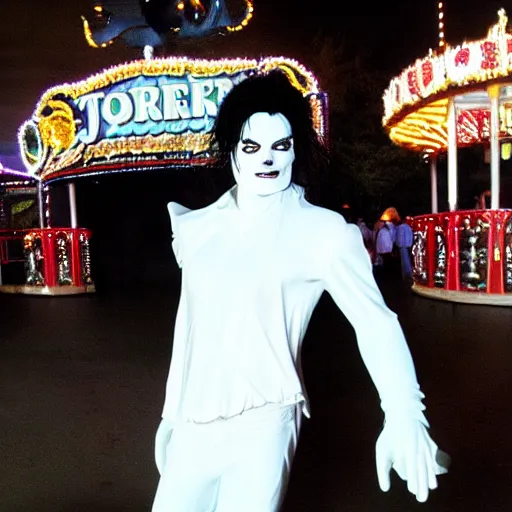 Image similar to the ghost of michael jackson haunting an amusement park