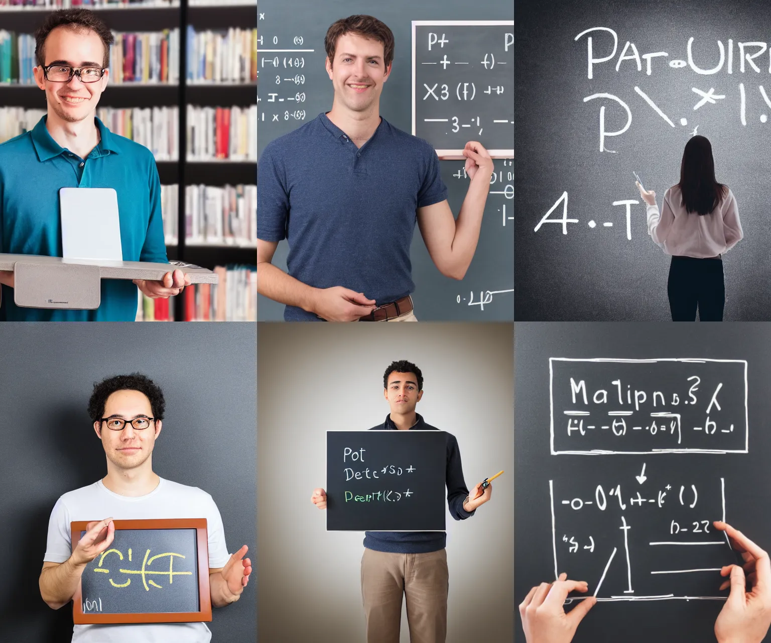 Prompt: portrait photo of the person holding a markerboard with differential physics equation