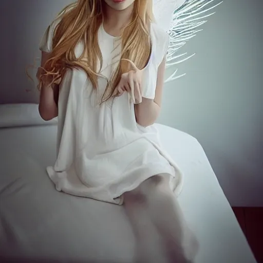 Image similar to of cute 2 0 year old female angel with long blonde hair and white dress