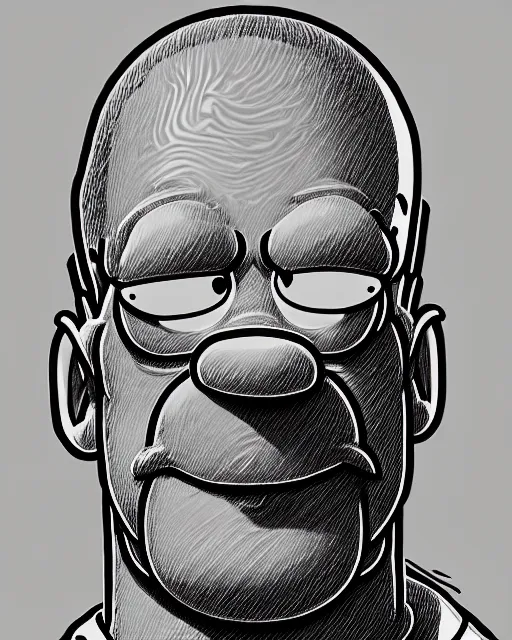 Image similar to portrait of homer simpson, concept art, sumi - e style, intricate linework, artstation, trending, highly detailed, smooth, focus, art by yoji shinkawa