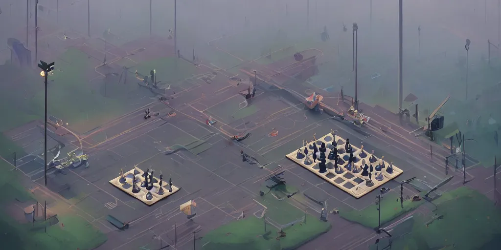 Prompt: chess by Goro Fujita and Simon Stalenhag , 8k, trending on artstation, hyper detailed, cinematic