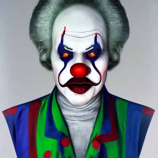 Prompt: The Evilest of Clowns , Hyperrealistic, Portrait photo,