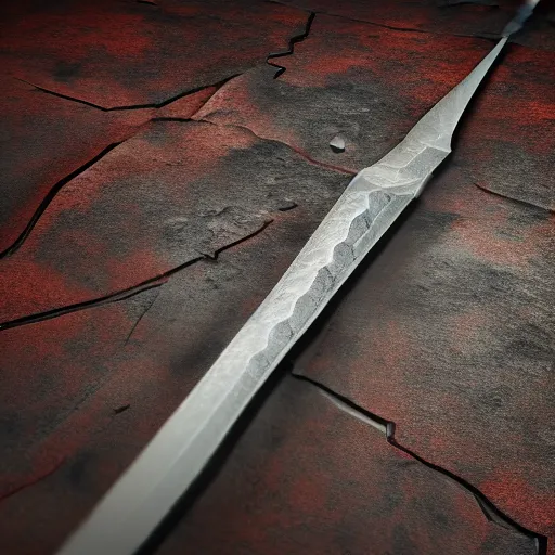 Image similar to generate a sharp fine sword, well worked, rusty, edge rusty, dark, tint, post denoised, 4 k textured, macro zoom, dynamic lighting