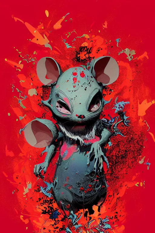 Image similar to beautiful necromancer half rodent, made of red gucci fabric, dust particles, pixiv fanbox, dramatic lighting, maximalist pastel color palette, splatter paint, pixar and disney exploded - view drawing, graphic novel by fiona staples and dustin nguyen, peter elson, alan bean, wangechi mutu, clean cel shaded vector art, trending on artstation