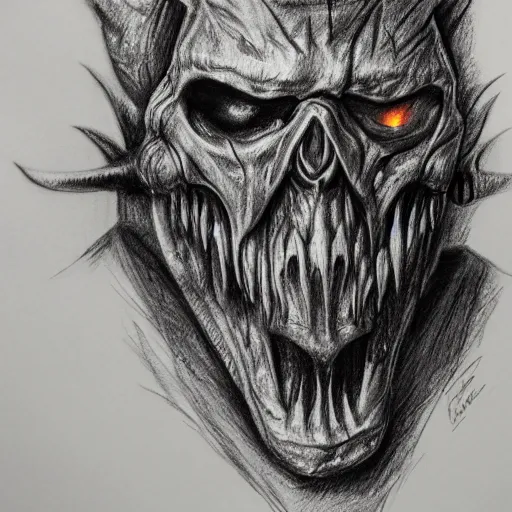 Prompt: a pencil sketch of a doom lord in hell, 4k, high detail, high-resolution photograph, professional photography, ultra-detail, sketch, drawing