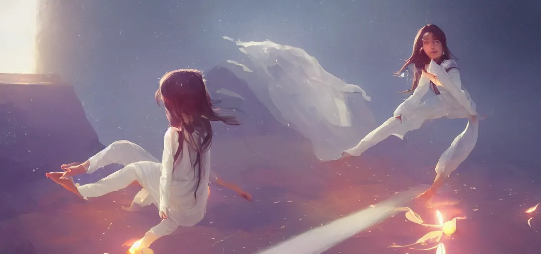 Prompt: Young Himalayan woman floating amused using psychic powers to make a lighter float| night time scene, plain walls |light hearted, white eyes, long messy hair | gentle lighting, futuristic, dim lighting, digital art by Makoto Shinkai ilya kuvshinov and Wojtek Fus, digital art, concept art,