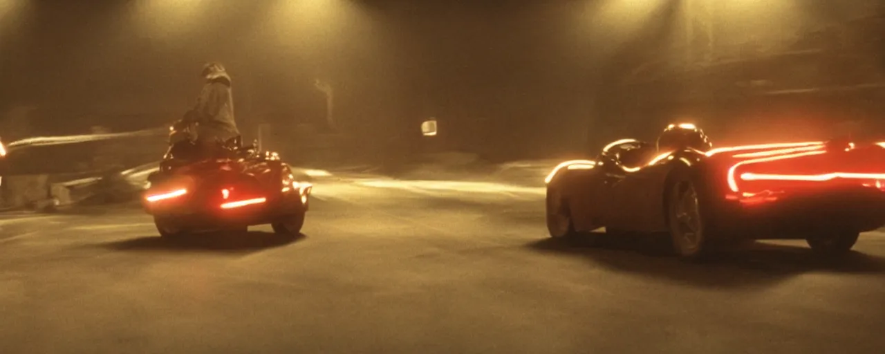 Image similar to a man driving a car in the dark, a screenshot by Edward George Handel Lucas, featured on cg society, les automatistes, reimagined by industrial light and magic, cinematic lighting, movie still