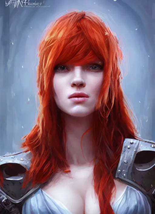 Image similar to Beautiful redhead girl which chest wrapped in bandages, portrait, fantasy, medieval, vivid colors, fantasy, elegant, concept art, sharp focus, beautiful face, digital art, Hyper-realistic, 4K, Unreal Engine, Highly Detailed, HD, Dramatic Lighting by Brom, trending on Artstation