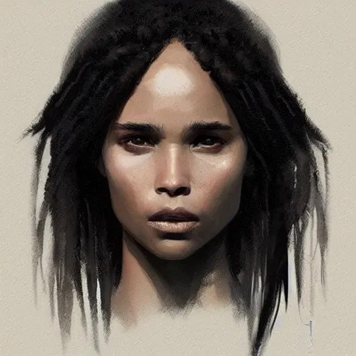 Image similar to “ portrait of zoe kravitz by greg rutkowski, young, attractive, highly detailed portrait, scifi, digital painting, artstation, concept art, smooth, sharp foccus ilustration, artstation hq ”