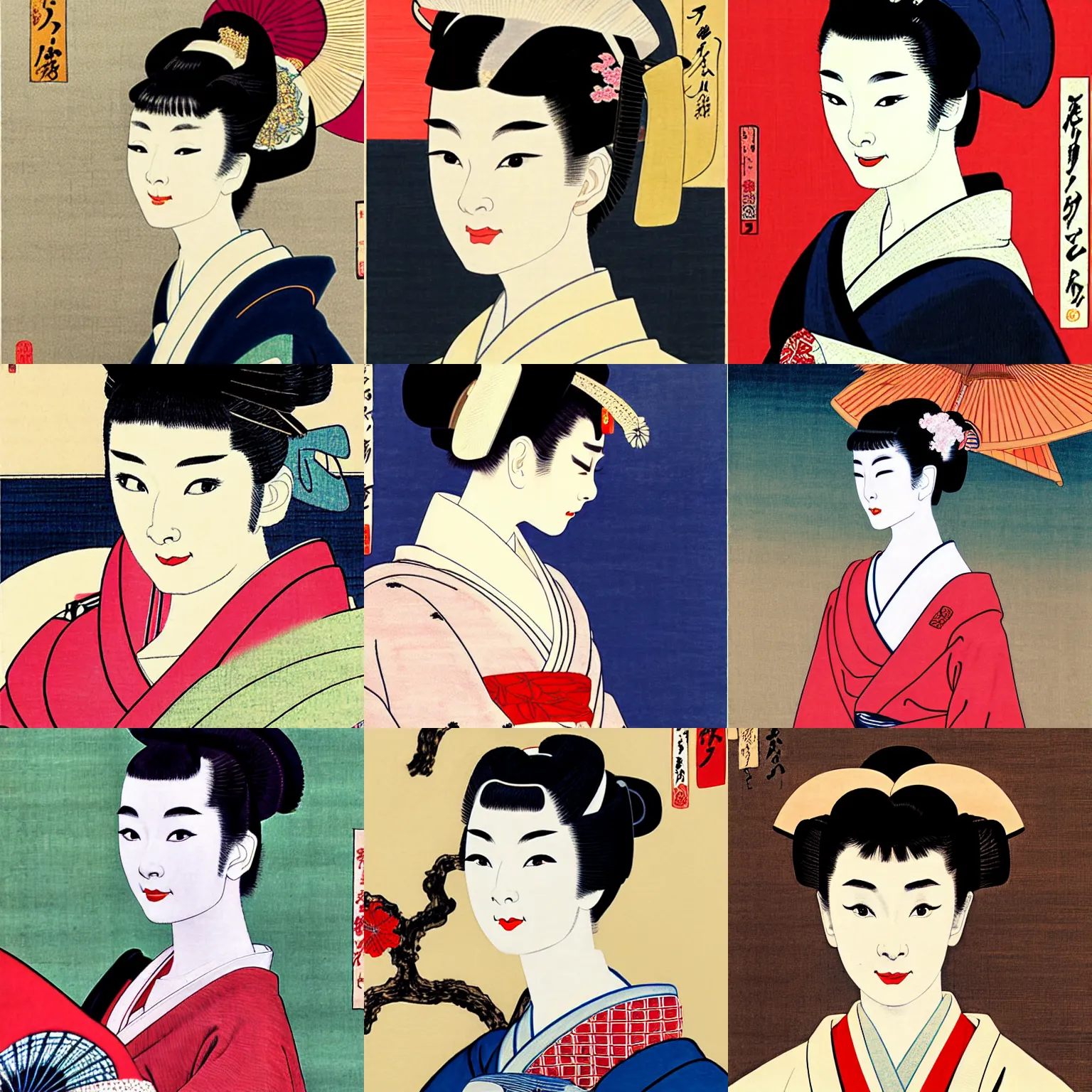 Prompt: audrey hepburn as maiko in ukiyo - e art painting by shimura tatsumi, 4 k, ultra detailed