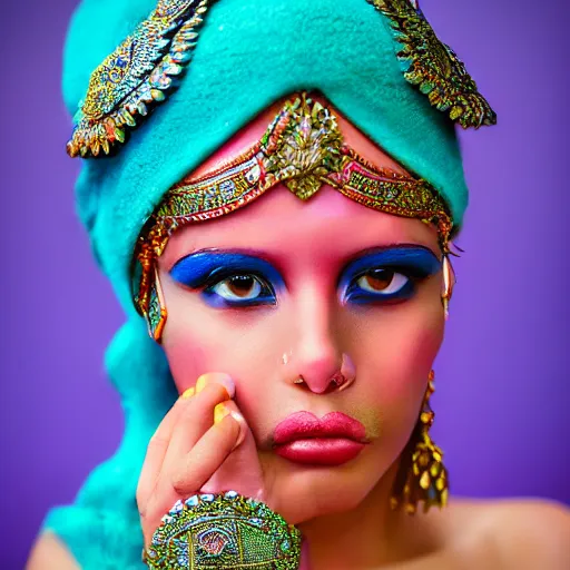 Image similar to aesthetic!!!!!! Female genie, EOS 5DS R, ISO100, f/8, 1/125, 84mm, postprocessed, crisp face, facial features