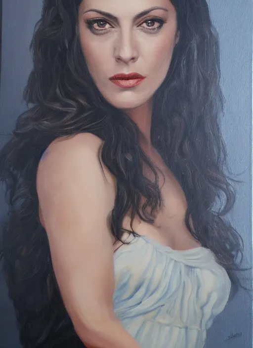 Image similar to a beautiful painting of Monica Belluci, very detailed, 4K, epic , trending on artstation, hd, masterpiece