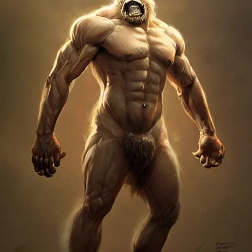 Image similar to a muscular half man half lion mutant creature,digital art,ultra realistic,ultra detailed,art by greg rutkowski,hyperdetailed,anthropomorphic,photorealistic,trendimg on artstation,deviantart