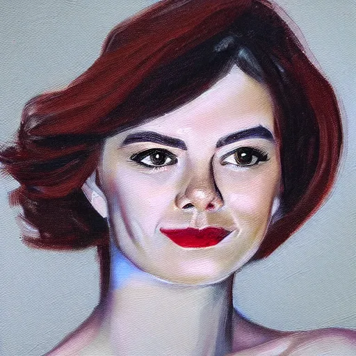 Prompt: Frontal portrait of three Emma Stones. Detailed painting