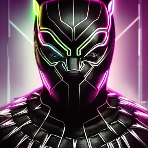 Image similar to Cyberpunk Black Panther, close up shot, neon, cyborg, futuristic, photorealistic, 8K,