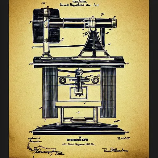 Image similar to plans for a mutoscope as drawn by thomas edison. patent filing. detailed. hd