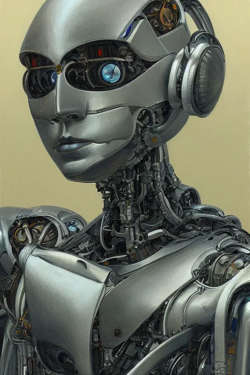 Image similar to portrait of robot, by giancola, very detailed art, elegant, sophisticated, high resolution, smooth