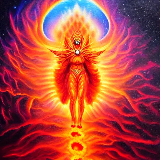 Image similar to great fiery anger, galactic nebular astral realm sacred journey in oil painting, trending on artstation, award winning, emotional, highly detailed surrealist art