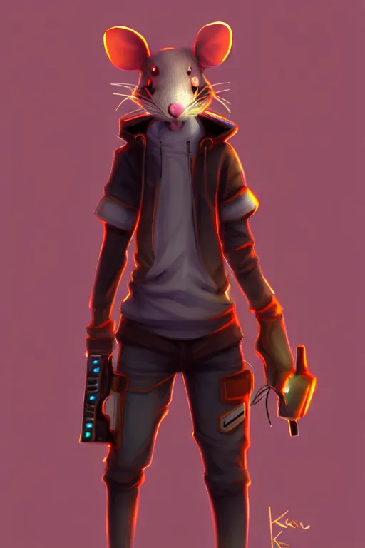 Prompt: a rat fursona, trending on artstation, by kawacy, furry art, digital art, cyberpunk, high quality, backlighting